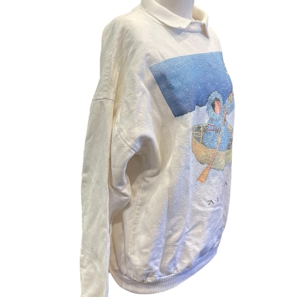 VTG Wek The World Eskimos In Boat Alaska Sweatshirt with Collar Mens Sz 1 (L-XL) - Picture 5 of 13
